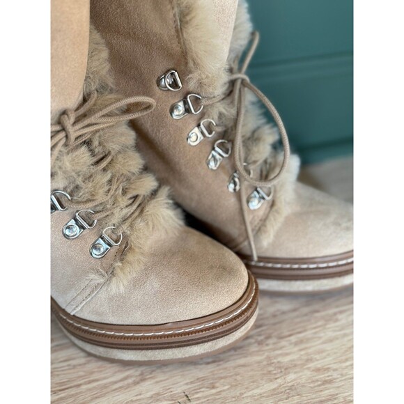 STEVE MADDEN Scoops Winter Bootie Lace Platform Suede Shoes Boots US 7 - Picture 3 of 5